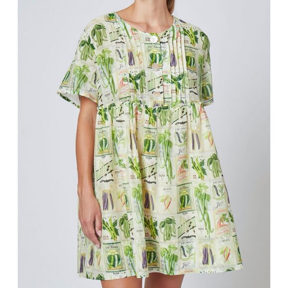 Rachel Antonoff Beans Garden Seed Packet Howard Mini Dress Green Pleated S - Picture 1 of 14